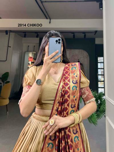 AAWIYA 2014 CHIKOO DESIGNER SILK LEHENGA CHOLI WHOLESALER IN INDIA